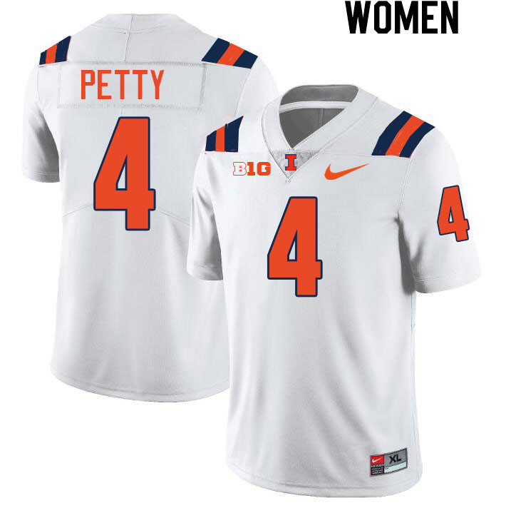 Women #4 Trey Petty Illinois Fighting Illini College Football Jerseys Stitched-White